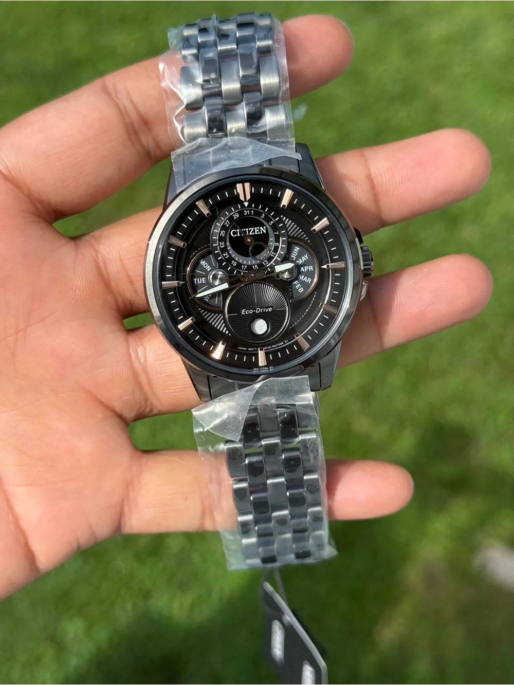 Citizen Calendrier Black Chronograph Rose Gold Multi-Function Eco-Drive Watch